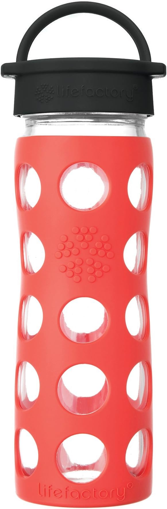 Lifefactory 16-Ounce BPA-Free Glass Water Bottle with Classic Cap and Protective Silicone Sleeve, Poppy