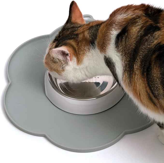 Catit Flower Shape Cat Placemat, Gray, diameter 11.8in