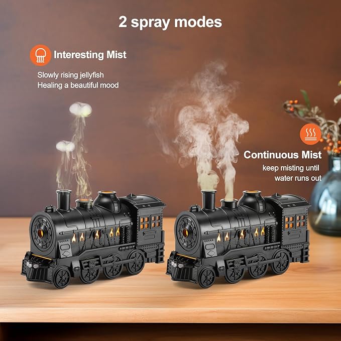 Train Diffuser 300ml, Aromatherapy Diffuser Cool Mist Ultrasonic Aroma Train Diffuser with Remote Control 2 Light 2 Mist Mode Auto Shut-Off for Bedroom Office Hotel(Black)