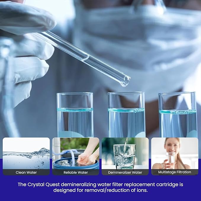 Crystal Quest Demineralizer Filter Cartridge - 2-7/8" x 20" - Heavy-Duty, Ideal for Lab, Research and Medical Applications for Ultra Pure Water Needs