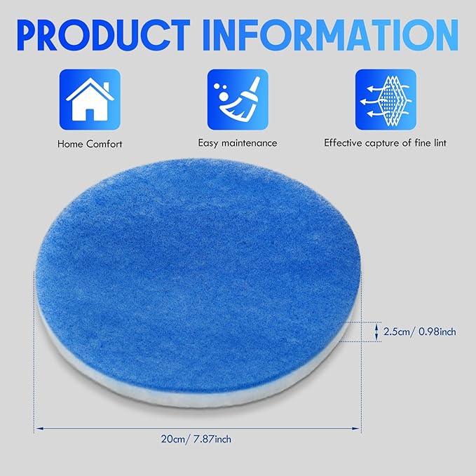 Hortsun 20 Pcs Polyester Filter Replacement Kit for Indoor Dryer Vent, Thickened Double Side Circular Replacement Filter for Indoor Electric Dryer Vent - AquaVibe