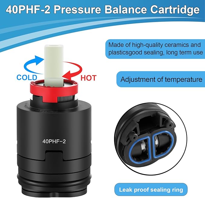 40PHF-2 Pressure Balance Cartridg, 40mm Shower Faucet Cartridge Replacement, Compatible with Tub/Shower Faucet Valve