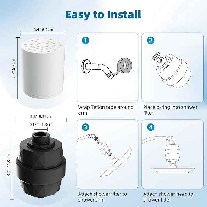 iFealClear Shower Head Filter, High Output Shower Filter for Hard Water for Remove Chlorine and Fluoride, Reduce Dry Itchy Skin and Eczema, 20-Stage Consistent Flow Shower Water Filter, Matte Black
