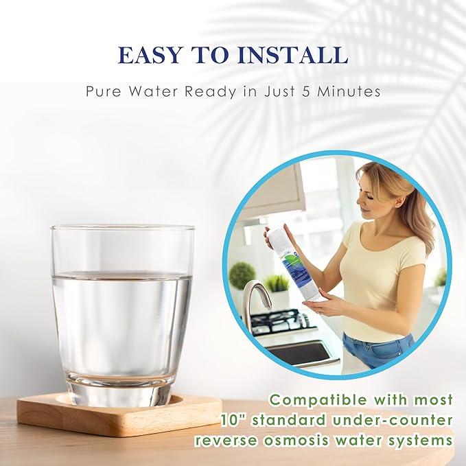 NSF Certified 5 Stage Reverse Osmosis RO Water Filters Replacement Set 100 GPD RO Membrane Standard 10 Inch