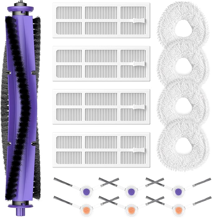 Replacement Parts Accessories Compatible with Narwal Freo Robot Vacuum 1 Roller Brush,4 HEPA Filters, 4 Mop Pads, 6 Side Brushes, 15 Pack - AquaVibe