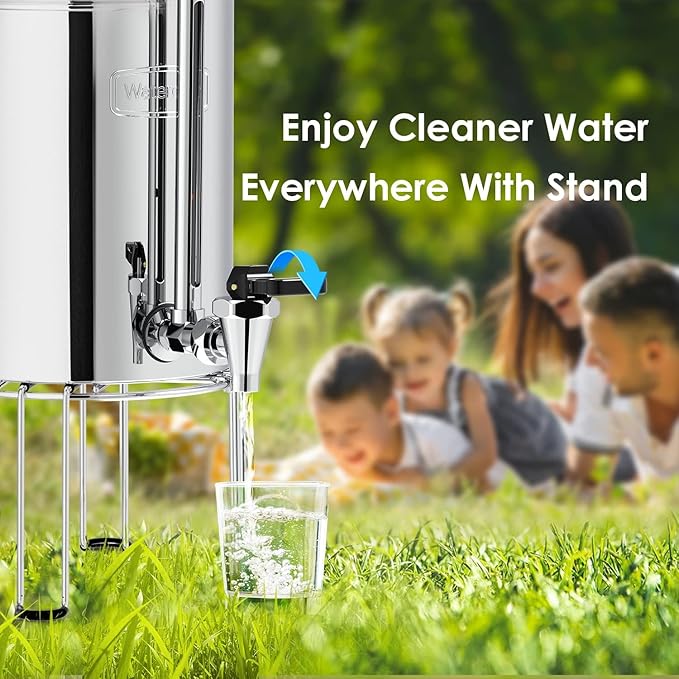 Waterdrop Gravity-fed Water Filter System, Reduces Lead and up to 99% of Chlorine, NSF/ANSI 42&372 Standard, with 2 Black Carbon Filters, Stainless Steel Stand and Sight Glass Spigot