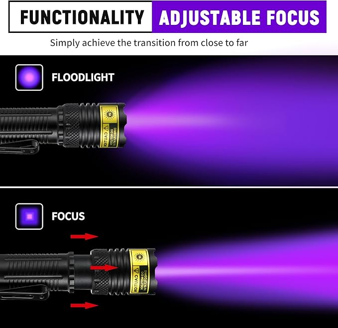 DARKDAWN UV Flashlight 365&395nm Black Light Mini USB Rechargeable Ultraviolet LED Blacklight Woods Lamp Powerful Fluorescent Portable Detector for Pet Urine Stains, Money, Resin Curing（2 Pack）