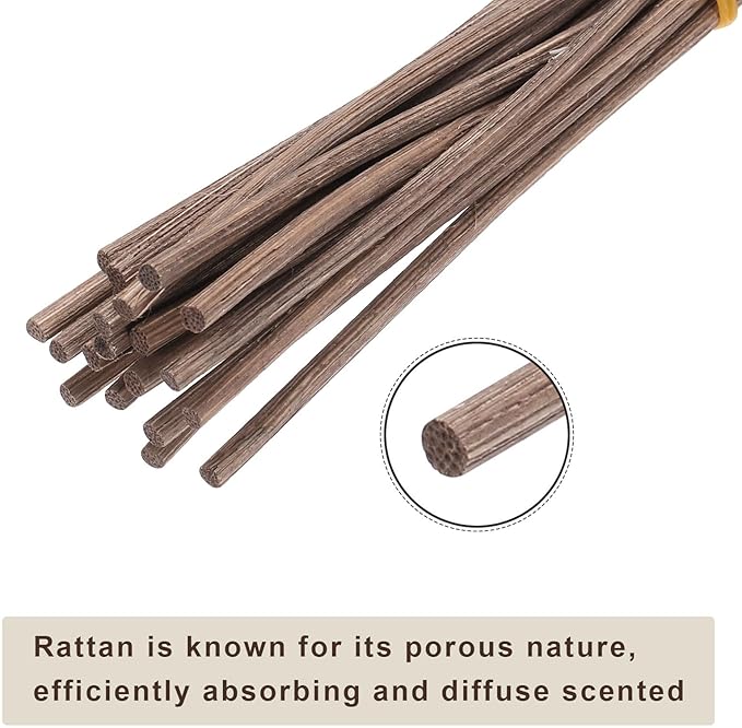 uxcell 60Pcs Wavy Rattan Reed Diffuser Sticks, 28cm/11 Natural Wooden Rattan Fragrance Diffuser Refill Sticks Replacement for Home, Bedroom, Hotel, Office, Bathroom Shelf Decor (Coffee) - AquaVibe