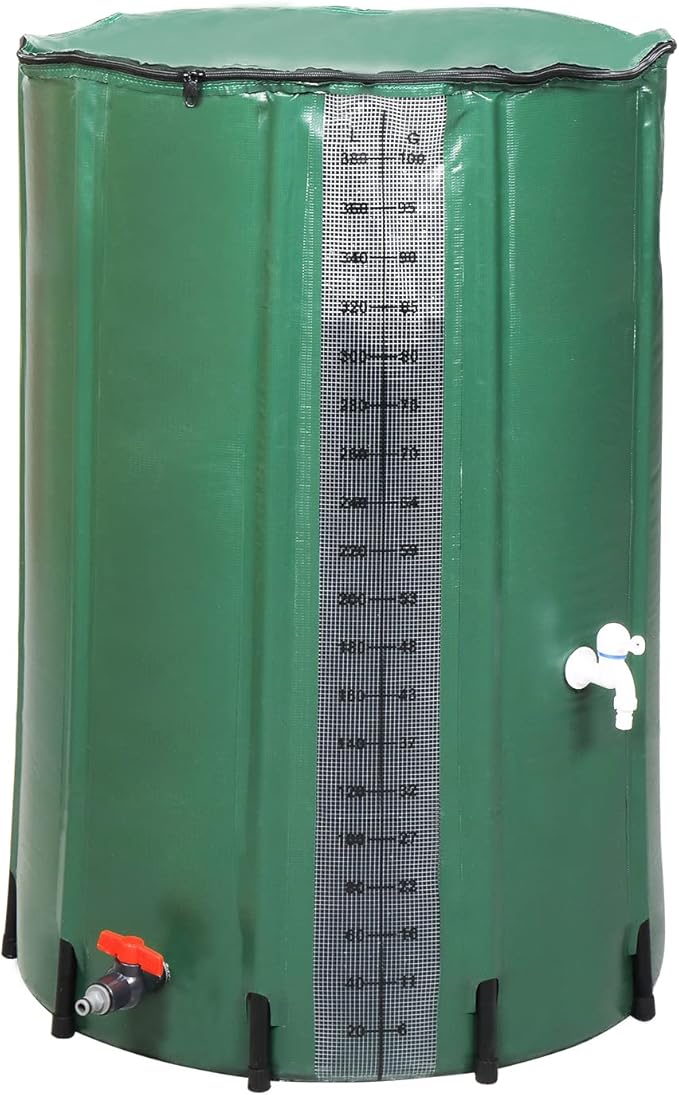 Outvita 100 Gallon Collapsible Rain Barrel with Volume Mark, Rainwater Collection System, Portable Foldable Garden Water Storage Tank, Water Container with Filter Overflow Kit Faucet Green