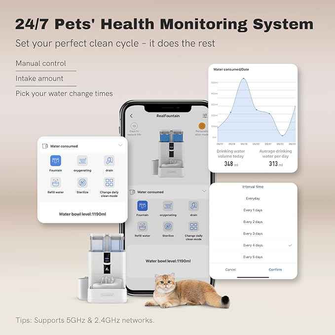 Automatic Cat Water Fountain 10L/338 oz Self Filling, Pet Drinking Fountains Dogs, Smart Bowl 5G WiFi Filtered Water Dispenser Easy Cleaning Oxygen-Rich, Wastewater Separate, No Slime, Quiet