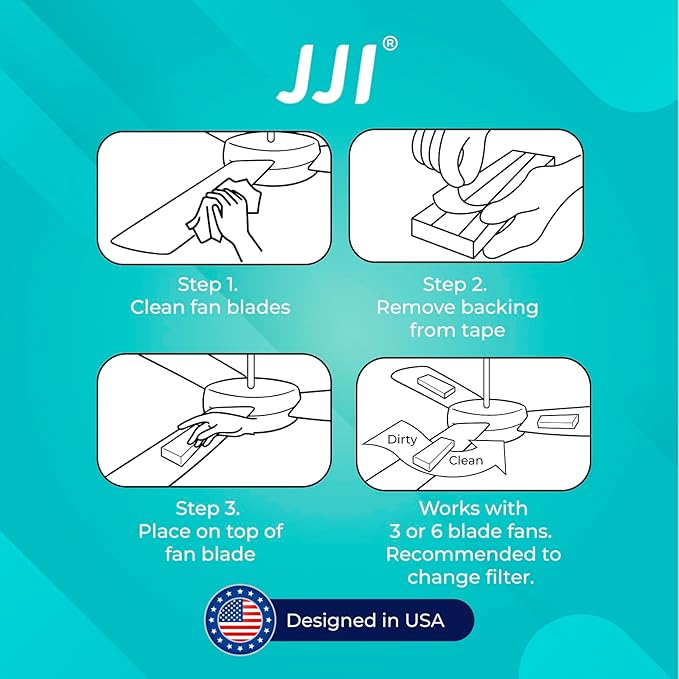 JJI Ceiling Fan Air Filter - Activated Charcoal Ceiling Fan Filters for Pets - Ceiling Fan Blades Shape Design - Easily Sticks on Ceiling Fan Blade Top (20Pack)
