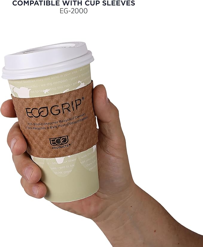 ECO PRODUCTS Compostable Disposable World Art 16oz Large Coffee Cups, Pack of 50, Renewable Hot Paper Cup, Plant Based PLA Lining, Color Coded