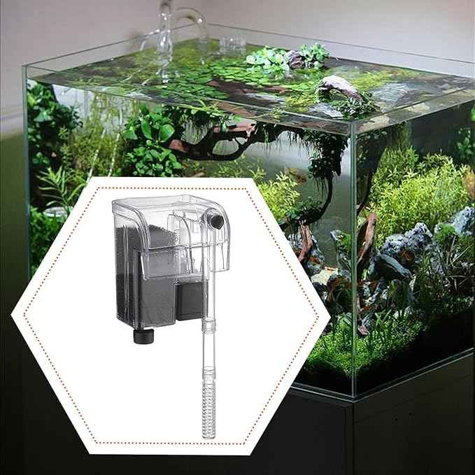 Auto Start Hang on Back Aquarium Adjustable Quiet Fish Tank Hob for Freshwater Accs, A