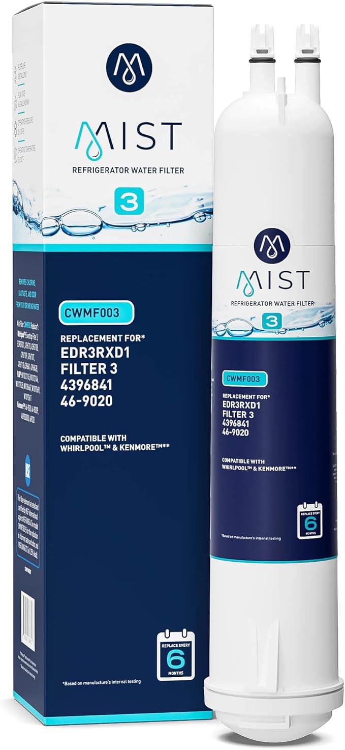 Mist EDR3RXD1 Refrigerator Water Filter Replacement for EveryDrop Filter 3, Whirlpool 4396841, 4396710, Kenmore 46-9030, 46-9083 – NSF 42 Certified – 1 Pack - AquaVibe