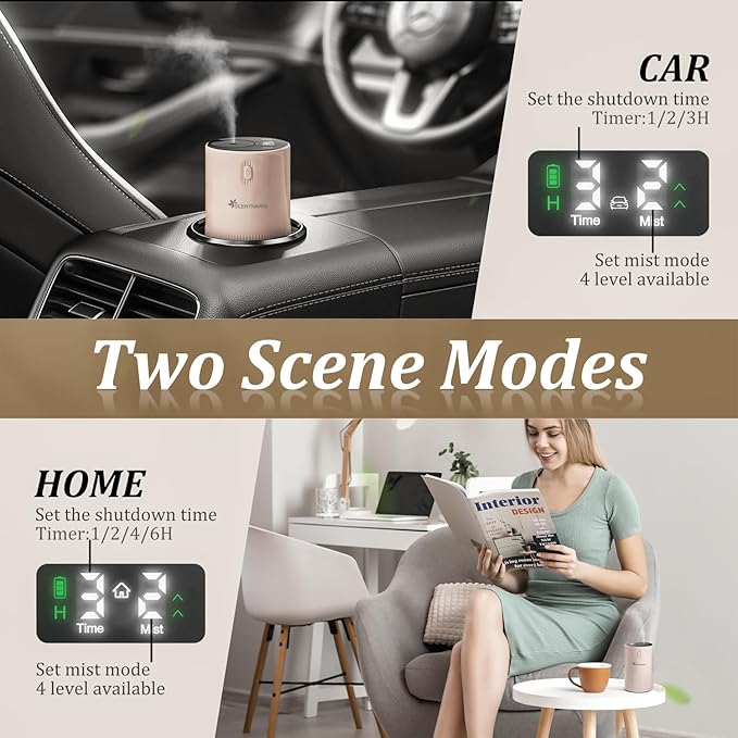Waterless Diffuser for Essential Oil - Aromatherapy Diffuser for Home with Battery Indicator, Portable Scent Air Machine 1/2/3&Continuous Mist,Timer Function,500Sq.Ft Scent Coverage (Cream Pink)