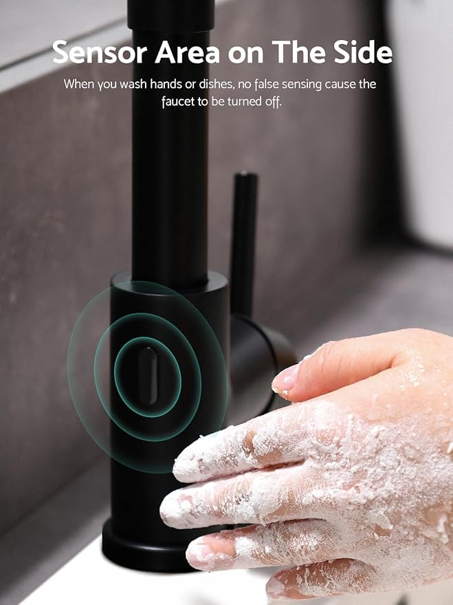 WEWE Matte Black Touchless Kitchen Faucet with Pull Down Sprayer - Motion Sensor Black Kitchen Faucet Spring Single Handle Kitchen Faucets, Stainless Steel Faucet for Kitchen Sink