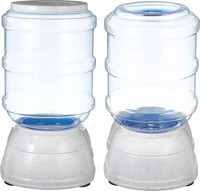 Amazon Basics Automatic Pet Water Dispenser and Gravity Food Feeder Set for Cat and Dog, Easy to Clean, 6-Pound Food Capacity, 1-Gallon, Small, Gray, Pack of 2