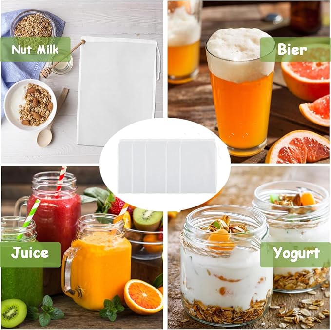 8pcs Nylon Nut Milk Bag 8×12 Inches Fine 200 Micron Cheese Cloth Filter Bag Multiple Usage Reusable Food Strainer Professional Cold Brew Filter for Kitchen Straining Juice Coffee Yogurt Tea