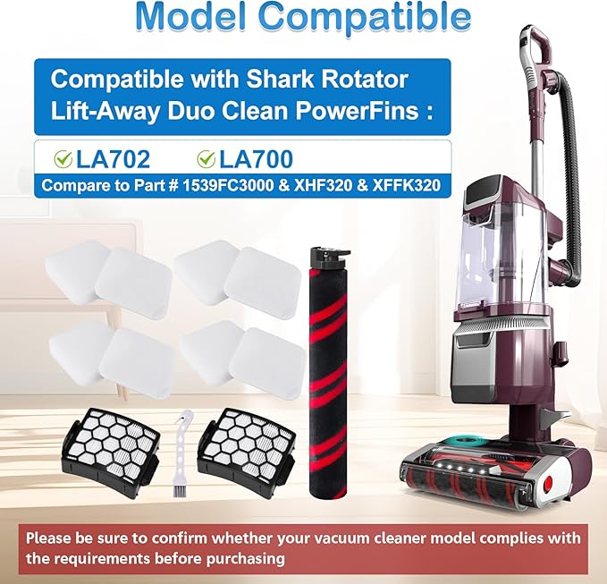 LA700 LA702 Brush Roller Filter Replacement Compatible with Shark Rotator Lift-Away Duo Clean PowerFins LA702 LA700 Upright Vacuum Cleaner Accessories Parts 1539FC3000 XHF320 XFFK320 - AquaVibe