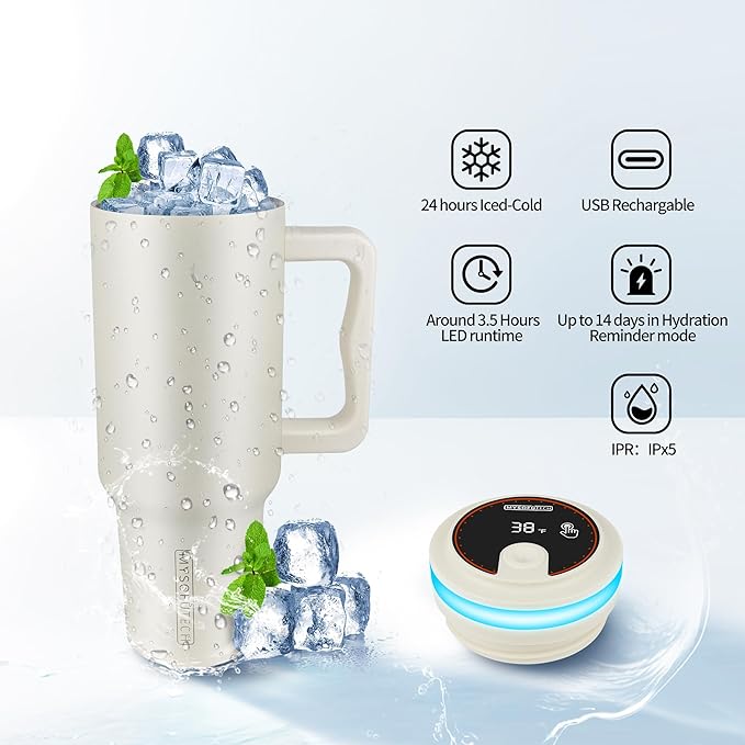 Water Reminder Bottle With Light,USB-C Rechargeable,RGB LED Lights Around the Lid,40oz,Insulated Stainless Steel，Ideal Gift for Valentine‘s Day (Forest)