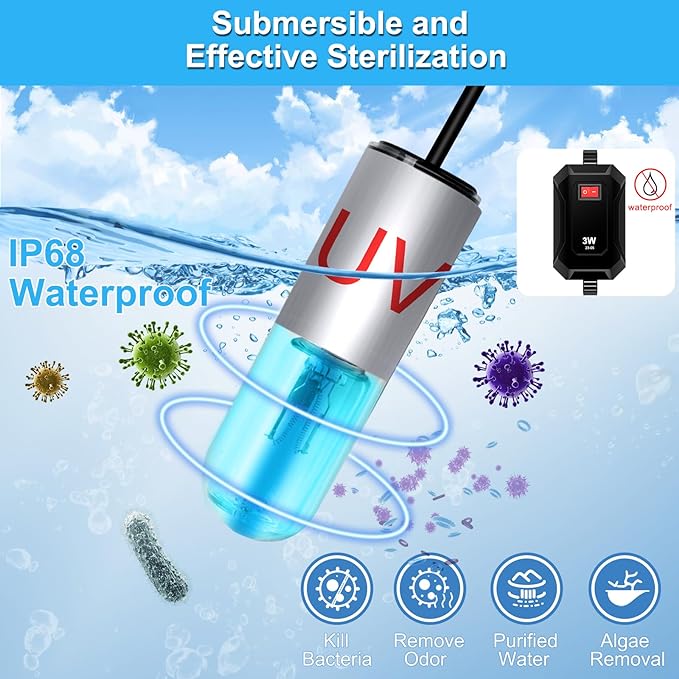 TAISHAN 3W Mini Aquarium Algae Removal Light With Timer, Waterproof Green Clear Light for Fish Tank, Pond, Swimming Pool
