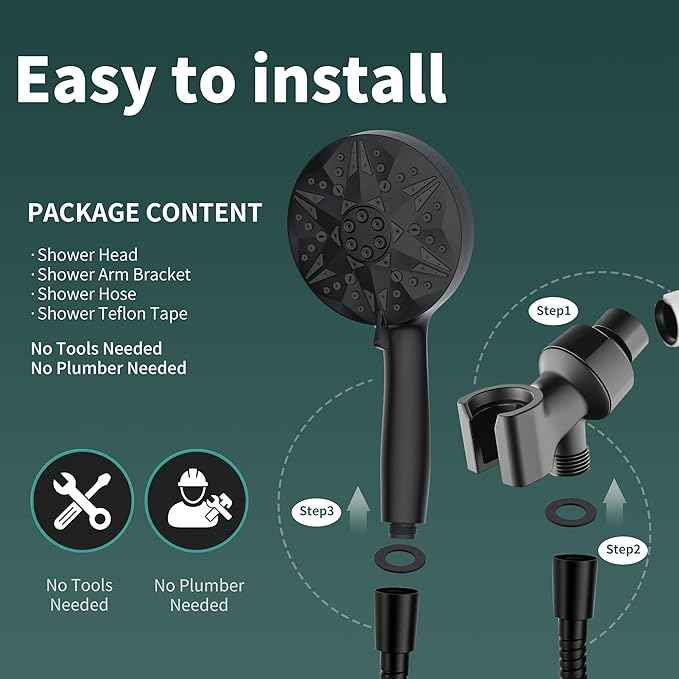 Matte Black Filtered Handheld Shower Head – 10 Spray Modes with Rain & Massage, Built-in Filter, Anti-Clog Nozzles, Power Rinse for Tile & Pets, Easy to Install