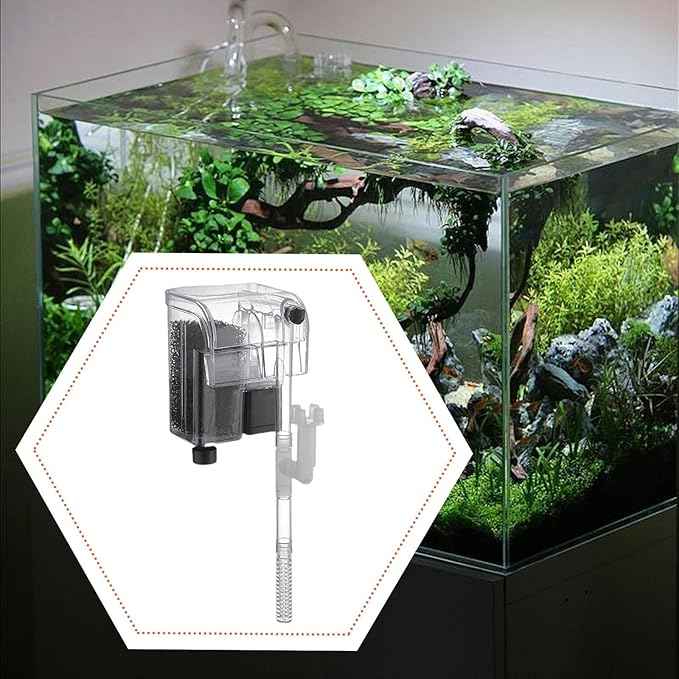 Auto Start Hang on Back Aquarium Adjustable Quiet Fish Tank Hob for Freshwater Accs, B