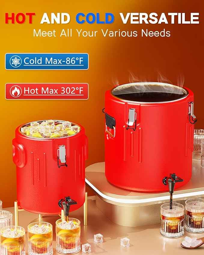 Large Insulated Beverage Dispenser 5 Gallon - Ice and Hot Drink Dispenser with 304 Stainless Steel Interior and Spout, Portable Hot Water Dispenser, Outdoors Cooler Jug for Camping Party Sports