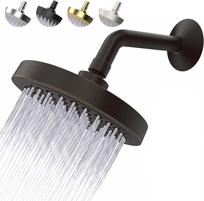 High Pressure Shower Head - Anti-Clogging Silicone Nozzles - 2.5 GPM Removable Restrictor - Easy Clean Adjustable Replacement - easy to install with Plumbers Tape - 6 inch - Oil Rubbed Bronze Finish - AquaVibe