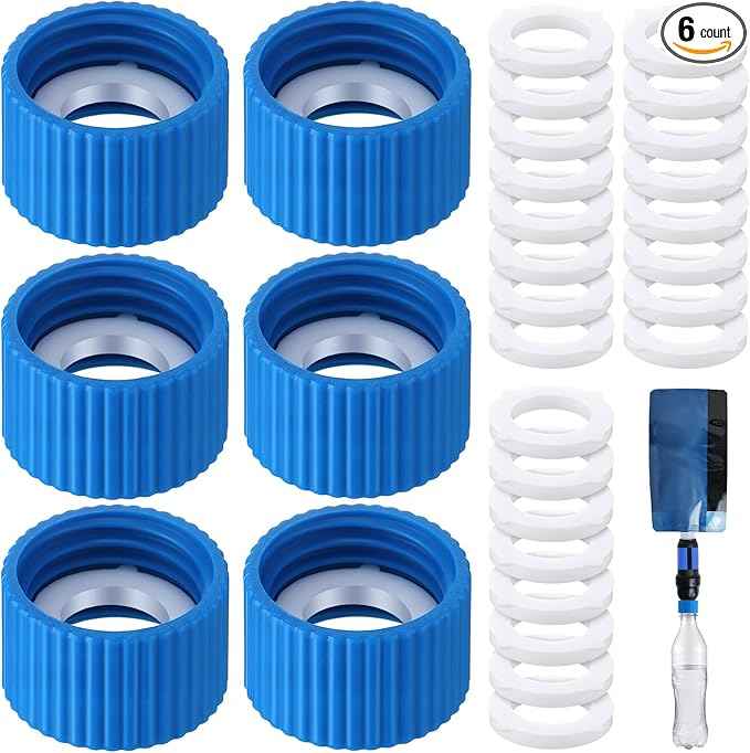 Enhon Water Filter Coupling Kit, Compatible with 28mm External Threaded Water Filters and Standard Plastic Bottles, Filtration Cleaning Couplings with Gasket Seals for Hiking Camping