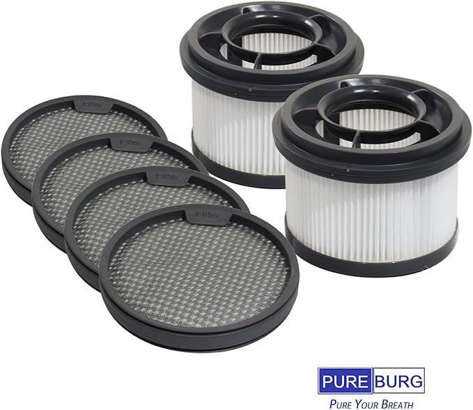 PUREBURG Replacement Filter Kit Compatible with Dreametech T10 T20 T30 & XIAOMI G9 G10 Handheld Cordless Vacuum Cleaner,2 x Center filter + 4 x Pre-Filter Washable - AquaVibe