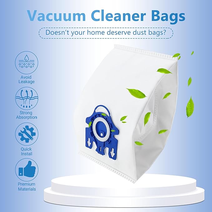 Improvedhand 10 Packs 3D Airclean Bags Replacement for Miele GN Vacuum Cleaner Bags Fit for Miele Classic C2 C3 S2 S5 S8 S400 Series with Motor Protection Filters, AirClean Filters - AquaVibe