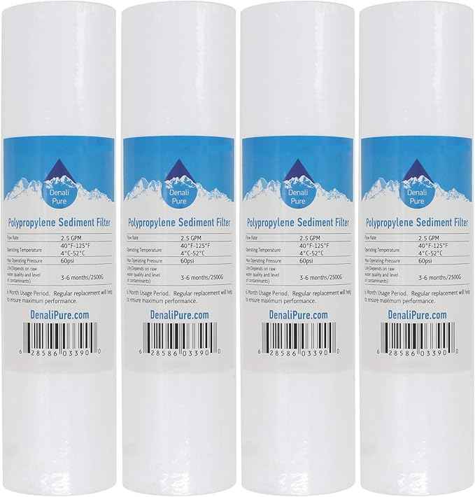 4-Pack Replacement for APEC ROES-50 Polypropylene Sediment Filter - Universal 10-inch 5-Micron Cartridge Compatible with APEC ROES-50 - Essence 5-Stage 50 GPD Reverse Osmosis System - Denali Pure