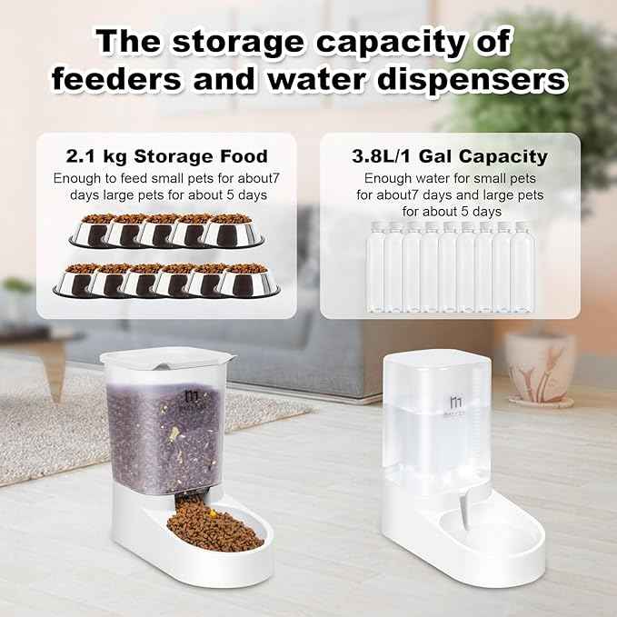 Marchul Dog Feeder and Water Dispenser, Automatic Gravity Dog Food Dispenser with Silicone Mat, Pet Food Dispenser Set for Small Medium Dogs Puppy Kitten