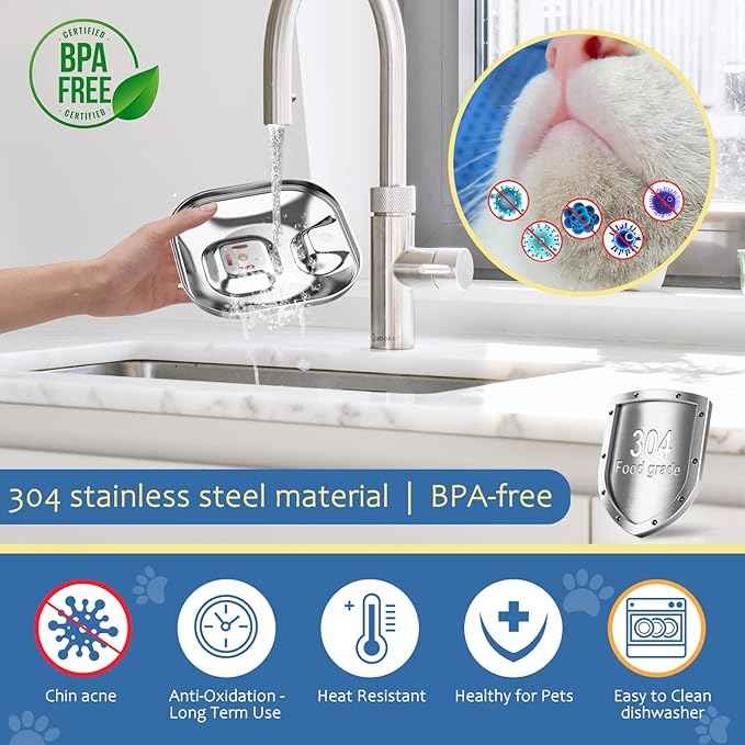 Cat Water Fountain - 2.2L/74oz - Automatic Pet Drinking Fountain for Cats Indoor with Ultra-Quiet Pump (Silver)