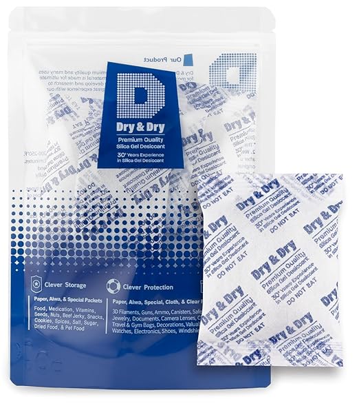 Dry & Dry 50 Gram [5 Packets] Silica Gel Packets Desiccants, Silica Packets - Rechargeable Silica Gel Packs, Desiccants Packets, Silica Gel