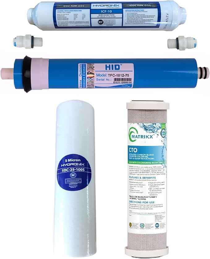Reverse Osmosis Filter Replacement Set - 4-Stage RO Filters with 75 GPD Membrane Universal Fit for Undersink Water Filter Systems - 4-Pack