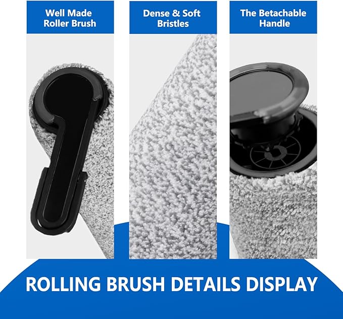 Roller Brush and Filter Replacement Compatible with Tineco Floor One Stretch S6,Floor One Switch S6 Cordless Vacuum Cleaner, Replacement Parts Include 3 Brush Rollers, 3 Filters - AquaVibe