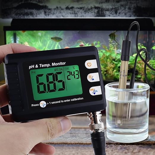 2 in 1 pH & Temperature Meter Digital pH Monitor Dual Display Water Quality Tester with ATC and Automatic Calibration Function, pH Tester for hydroponics, Aquarium, Pools, etc.