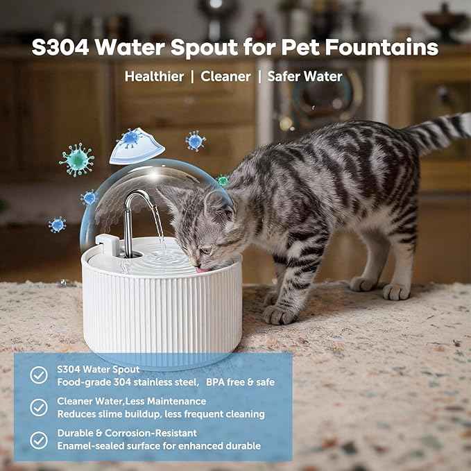 Upgrade Ceramic Cat Water Fountain, 2.2L/78oz Ceramic Cat Fountain, Automatic Ceramic Water Fountain for Cats, Pet Water Fountain with Ultra-Quiet Pump (White)