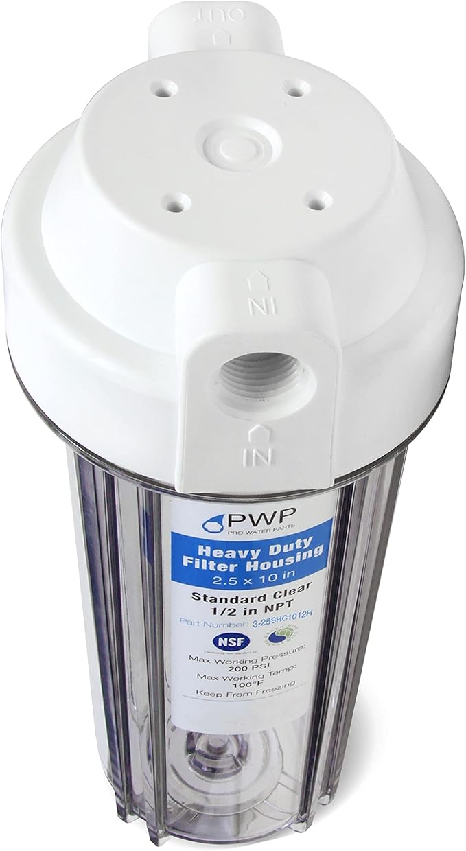 Pro Water Parts Clear RV Filter Housing with High Efficiency Activated Carbon Filter 2.5X10 1/2" NPT Ports Replaces FRE-10H