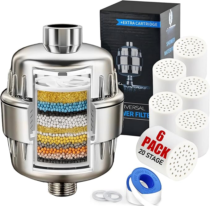 20-Stage Brushed-Nickel Shower Filter by AquaVibe