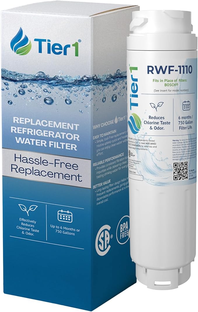 Tier1 RWF1110 9000 077104 Refrigerator Water Filter | Replacement for Bosch 644845, REPLFLTR10, UltraClarity, 11034152 Fridge Filter Lasts up to 6 Months | Easy Install | Odor Control
