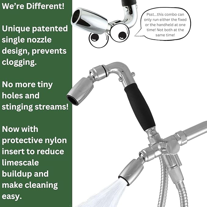 High Sierra® Lead-Free Metal 3-way Combination Shower Kit. Built in Diverter Valve Effortlessly Diverts Flow from the Fixed Shower Head to the Handheld and back - Ultra Low Flow 1.25 GPM - Chrome