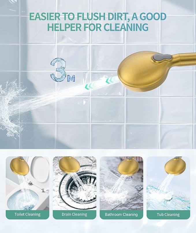 SR SUN RISE Filtered Shower Head with Handheld High Pressure 9 Spray Mode Showerhead Detachable Shower Head Water Softener Filters 1 Filter Brushed Gold