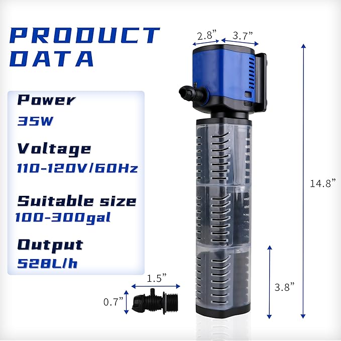 COOSPIDER Aquarium Filter Pond Filter for 100-300 Gallon, 660GPH Powerful Filtration Pump, Submersible Canister Filters for Fish Tank, Turtle Tank, Cold Plunge, Ice Bath Tub, Wavemaker, Oxygen Supply - AquaVibe