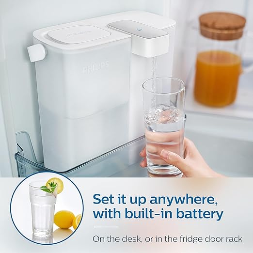 PHILIPS Water Filter Pitcher, GoZero Next-gen Instant Water Purifier Filter Dispenser with Rechargeable Battery Mirco-X Clean Tech, Reduce Chlorine Lead Copper for Fridge Door 12Cup 3Filter for 9month