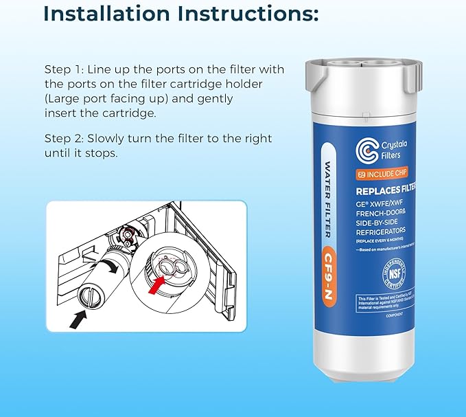 Crystala Filters Water Filter Compatible with XWFE (Built-in CHIP), Replacement for GE XWFE, XWF Refrigerator Water Filter Pack of 3