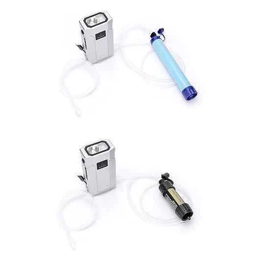 5 in 1 Water Filter Straw Auxiliary Pump 1000ml/min Applicable to Personal Water Filter for Hiking, Camping, Travel, and Emergency Preparedness, Built-in 2000Amh SOS Flashlight