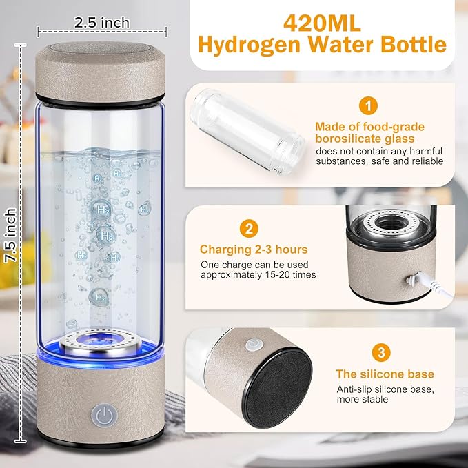 2026 Upgrade Hydrogen Water Bottle, Hydrogen Water Generator with Advanced SPE PEM Technology, 420ml(14OZ) Hydro Water Machine, Portable Water Ionizer for Office, Travel, Fitness & Everyday Hydration